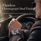 Men's Tonneau Quartz Chronograph Watch with Skeleton Flywheel Dial Moon Phase Calendar and Silicone Strap
