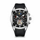 Men's Tonneau Quartz Chronograph Watch with Skeleton Flywheel Dial Moon Phase Calendar and Silicone Strap