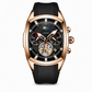 Men's Tonneau Quartz Chronograph Watch with Skeleton Flywheel Dial Moon Phase Calendar and Silicone Strap