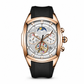 Men's Tonneau Quartz Chronograph Watch with Skeleton Flywheel Dial Moon Phase Calendar and Silicone Strap