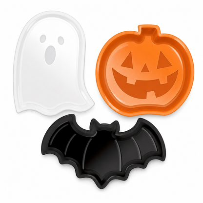 📢📢40% OFF !! ⏰Halloween Pumpkin Ghost and Bat Shaped Candy Plates PP Plastic Fruit Trays and Decorative Snack Dishes