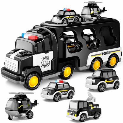 Kids Inertia Toy Carrier Truck Set with 1 Large Storage Transport Vehicle and 6 Small Cars