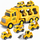 Kids Inertia Toy Carrier Truck Set with 1 Large Storage Transport Vehicle and 6 Small Cars