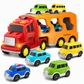 Kids Inertia Toy Carrier Truck Set with 1 Large Storage Transport Vehicle and 6 Small Cars
