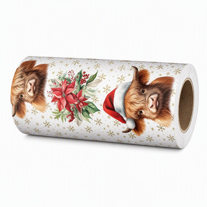 Christmas Highland Cow and Floral Gift Wrapping Paper Roll 43x500cm Holiday Present Wrap