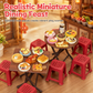 Miniature Folding Table and Chair Toy Set with Simulated Play Food Models for Kids Pretend Play