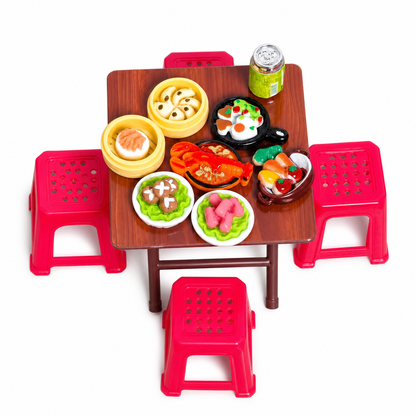 Miniature Folding Table and Chair Toy Set with Simulated Play Food Models for Kids Pretend Play