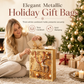 Elegant Christmas Holiday Gift Bag with Handles and Gold Stamped Christmas Tree Design for Gift Packaging