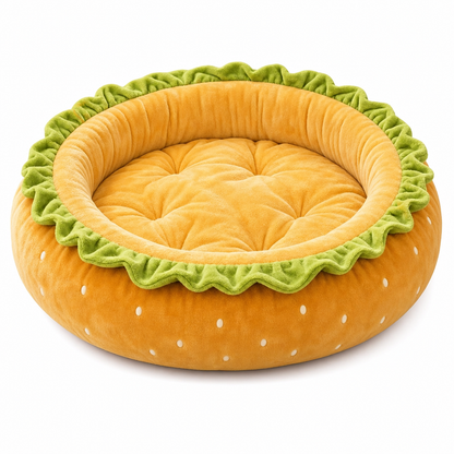 Cute Hamburger Bun Shaped Pet Bed Warm Cozy Round Dog Bed Cushion for All Seasons
