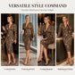 Women’s Lace Leopard V-Neck Lantern Sleeve Mid-Length Dress