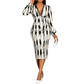Women’s Lace Leopard V-Neck Lantern Sleeve Mid-Length Dress