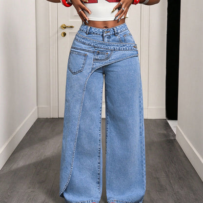 🔥HOT SALE 50% OFF🎁Women's Trendy Asymmetric Overlap Wide-Leg Jeans