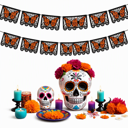 Mexican Day of the Dead Monarch Butterfly Banner Ofrenda Party Decoration Garland