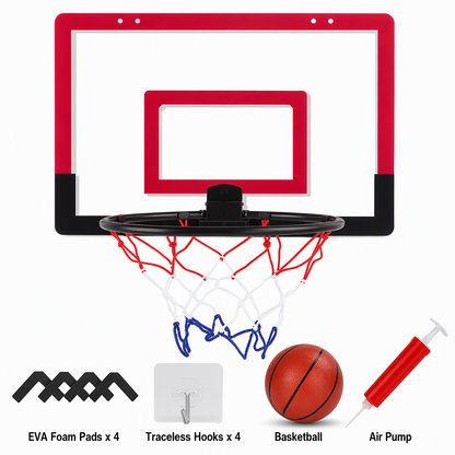 No Drill Wall Mounted Folding Basketball Hoop Toy Set for Kids Indoor and Outdoor Play