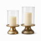 Vintage Gold Candle Holder Set with Glass Covers for Weddings and Candlelight Dinners