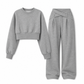 Casual Sporty Autumn Winter Long Sleeve T-Shirt and Loose Cross Waist Wide Leg Pants Two Piece Set