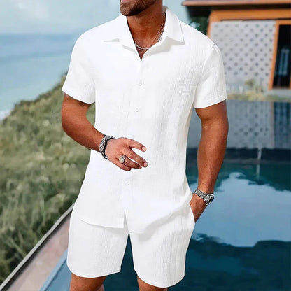 🥳2026 HOT SALE🥳💞50K+ SOLD!💥50% OFF! Men's Jacquard Shirt & Shorts Set – Easy-fit comfort for warm days! Breathable fabric, no ironing needed. Perfect for garden or seaside.