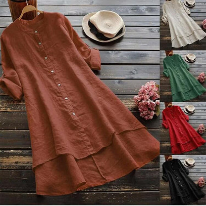 Cotton and linen irregular hem long dress