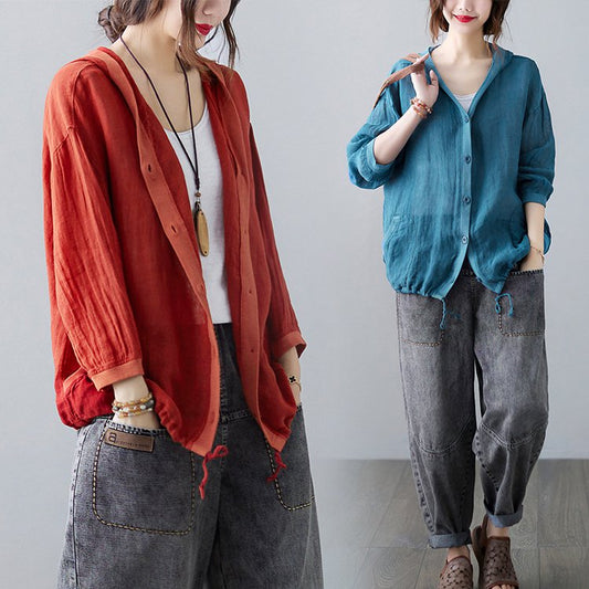 Cotton And Linen Hooded Sun Protection Jacket