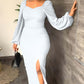 Long Sleeve Square Neck Slit Maxi Dresses