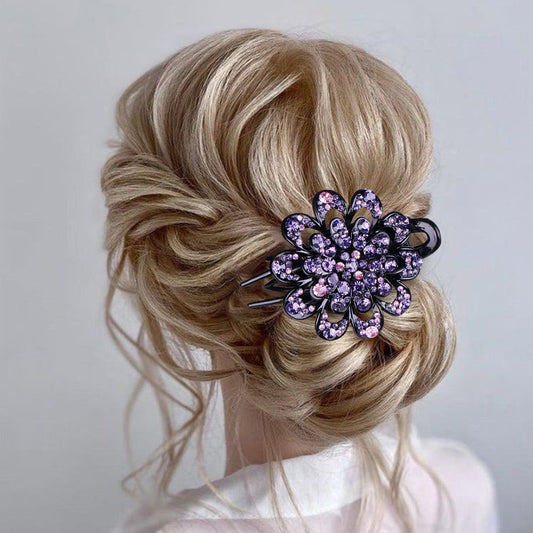 Rhinestone Flower Hair Clamp with Grip Teeth (Buy 1 Get 1 Free)