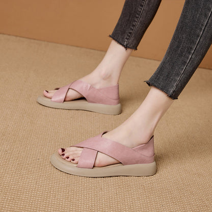 Women's soft cross leather sandals