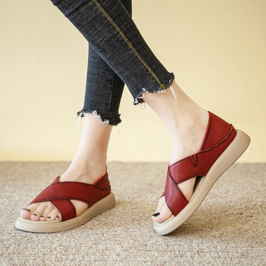 Women's soft cross leather sandals