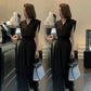 French V-neck Top & Trousers Elegant Two-Piece Set