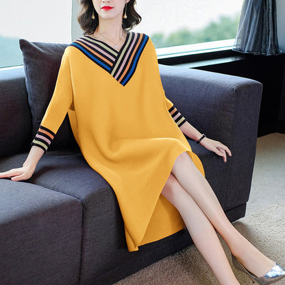 Elegant V-neck Loose Casual Cotton Robe Dress