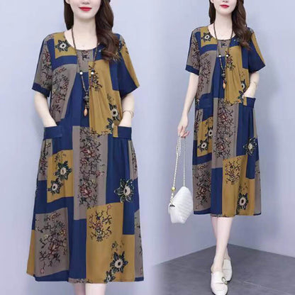 Cotton and linen double pocket summer dress