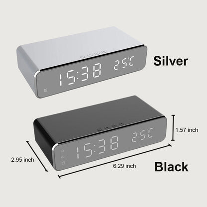 LED Smart Digital Alarm Clock with Wireless Charger, Thermometer and Time