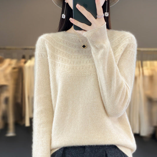 Women's Round Neck Skeleton Wool Knit Sweater