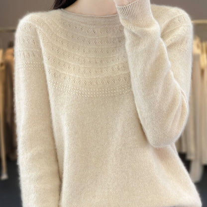 Women's Round Neck Skeleton Wool Knit Sweater