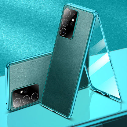Leather + Glass Dual Sided Magnetic Case for Samsung S23 Ultra