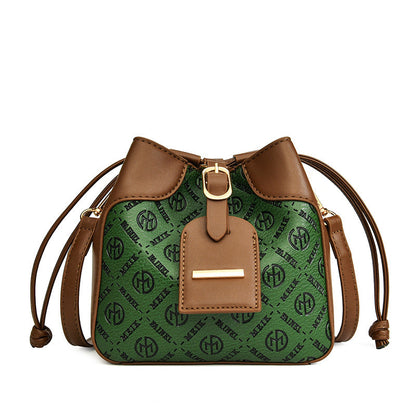 Light Luxury Retro Color Blocking Drawstring Bucket Bag