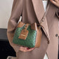 Light Luxury Retro Color Blocking Drawstring Bucket Bag