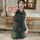 【Belt Included】Vintage Lapel Slimming Split Denim Dress