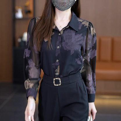 Women's Printed Floral Chiffon Shirt