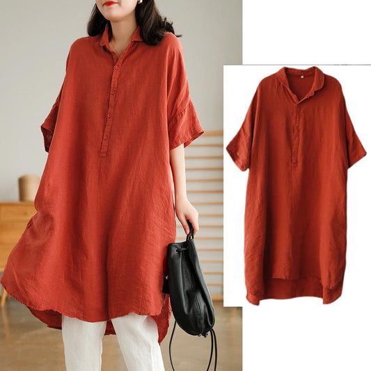 Literary Loose Short-sleeved Shirt Dress