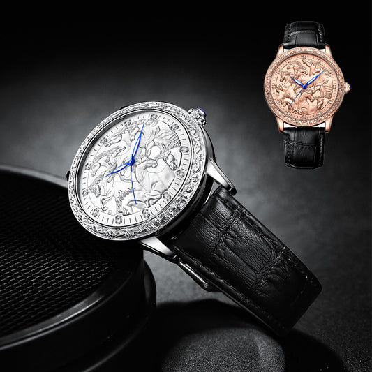 Vintage Eight Horse Engraved Watch
