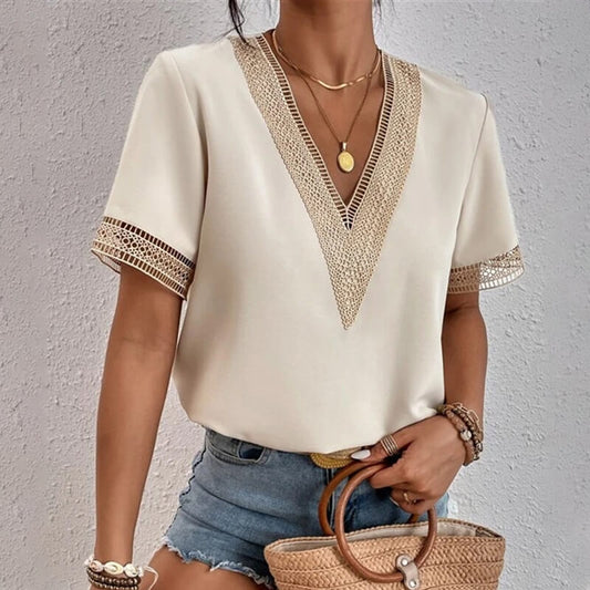 V-neck lace loose elegant shirt