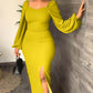 Long Sleeve Square Neck Slit Maxi Dresses