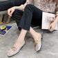 Summer New Mesh Square Toe Low Heel Slip-on Sandals Fashion Half Slippers