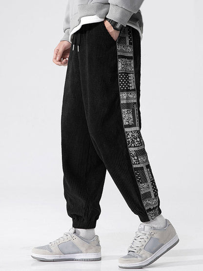 Corduroy Paisley Print Panel Pants