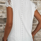 Casual V Neck Linen Lace Breathable T-Shirt Buttoned White Casual T-Shirt