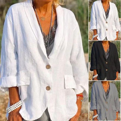 [Best Gift For Her] Single-color Cotton and Linen Blazer