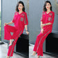 Slim diamond sweater wide leg trousers casual two-piece set