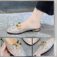 Summer New Mesh Square Toe Low Heel Slip-on Sandals Fashion Half Slippers