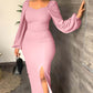 Long Sleeve Square Neck Slit Maxi Dresses