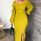 Long Sleeve Square Neck Slit Maxi Dresses